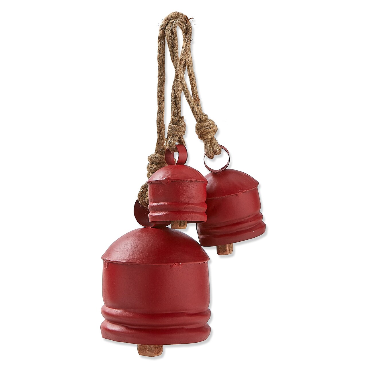 Set of 3 Classic Artisan Red Decorative Bells - Holiday Decor, Iron Christmas Bells, 6" H x 4.5" L x 4.5" W